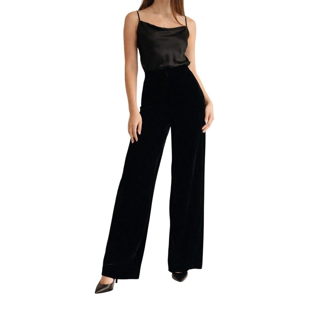 VINTAGE Velvet Wide Leg Evening Pants Silk Blend Fully Lined‎ Black Dressy 4